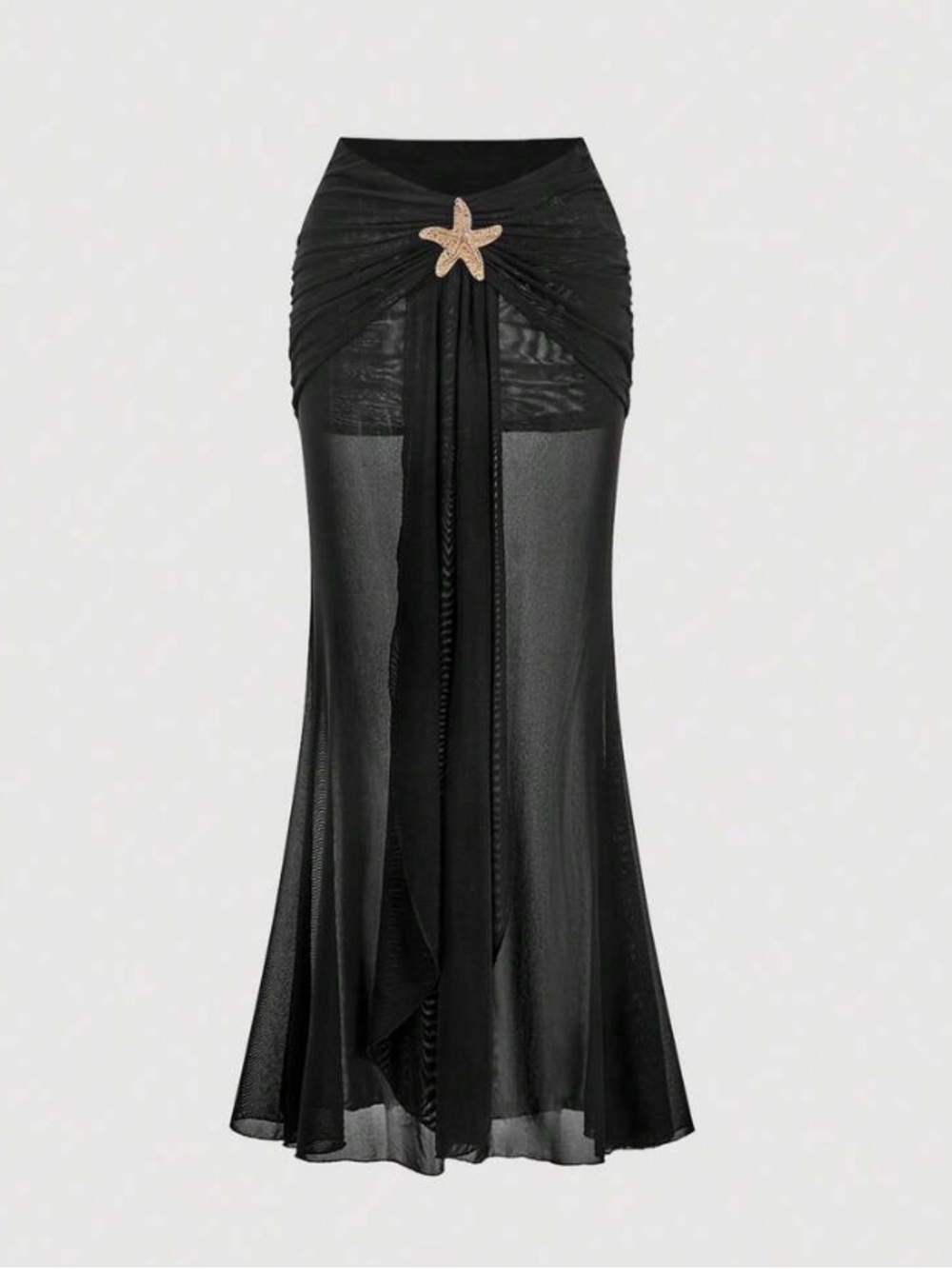 SHEIN MOD Black Sheer Maxi COVERUP Skirt with Starfish Detail